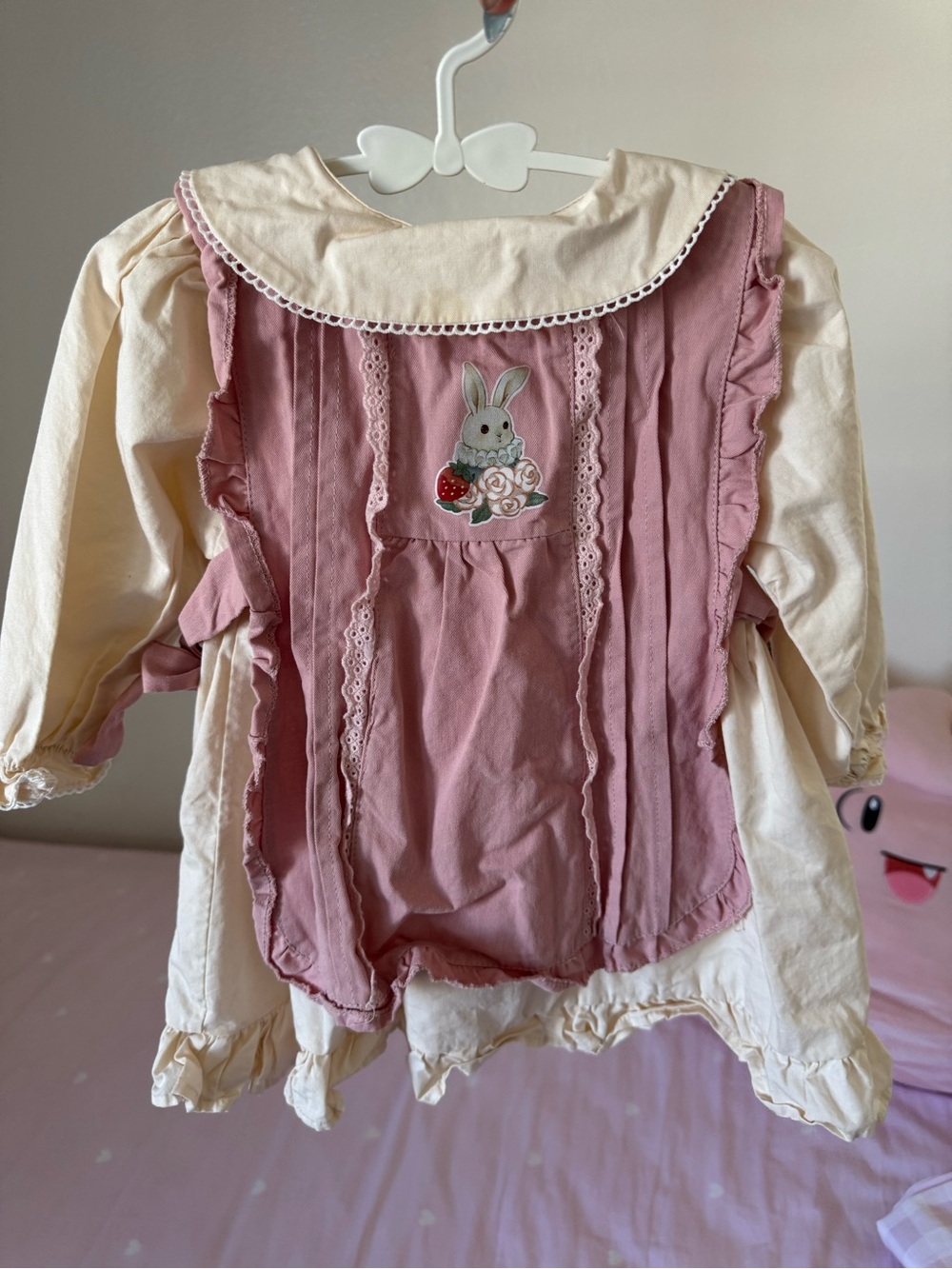 Romantic Rabbit Pink Ruffle Apron Dress set - Picture 3 of 6